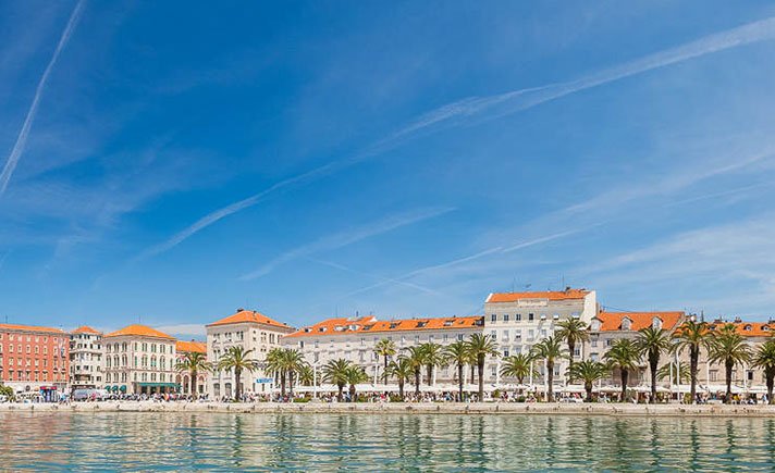 Palm-lined waterfront promenade of Split